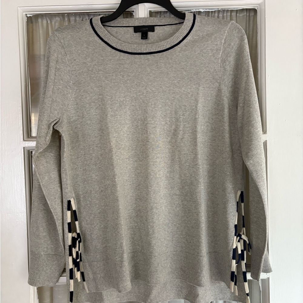 J.CREW Merino Sweater Women's Large Long Sleeve Gray Tie Side 100% Wool
